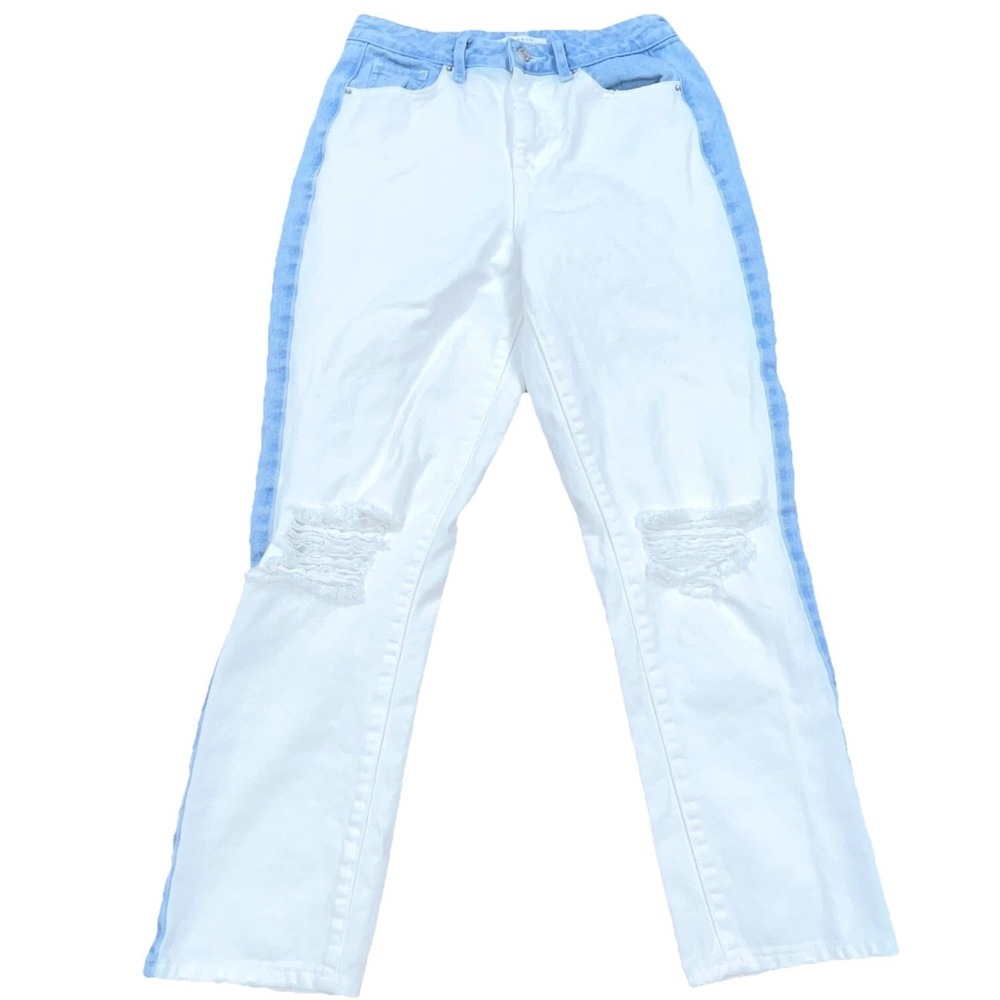 Pacsun Jeans Women 27 Mom Blue White Med Wash Ripped‎ Holes Knee Ladies Pant